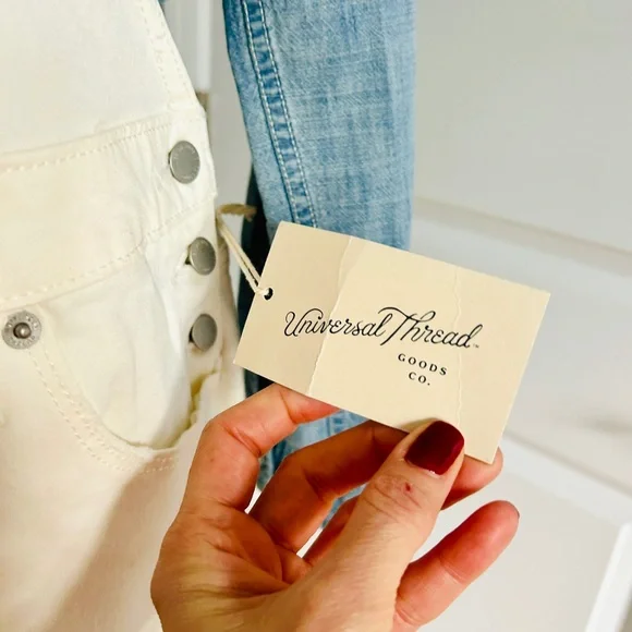 Universal Thread Off White Denim Overalls Women’s Size 10 - Picture 7 of 10